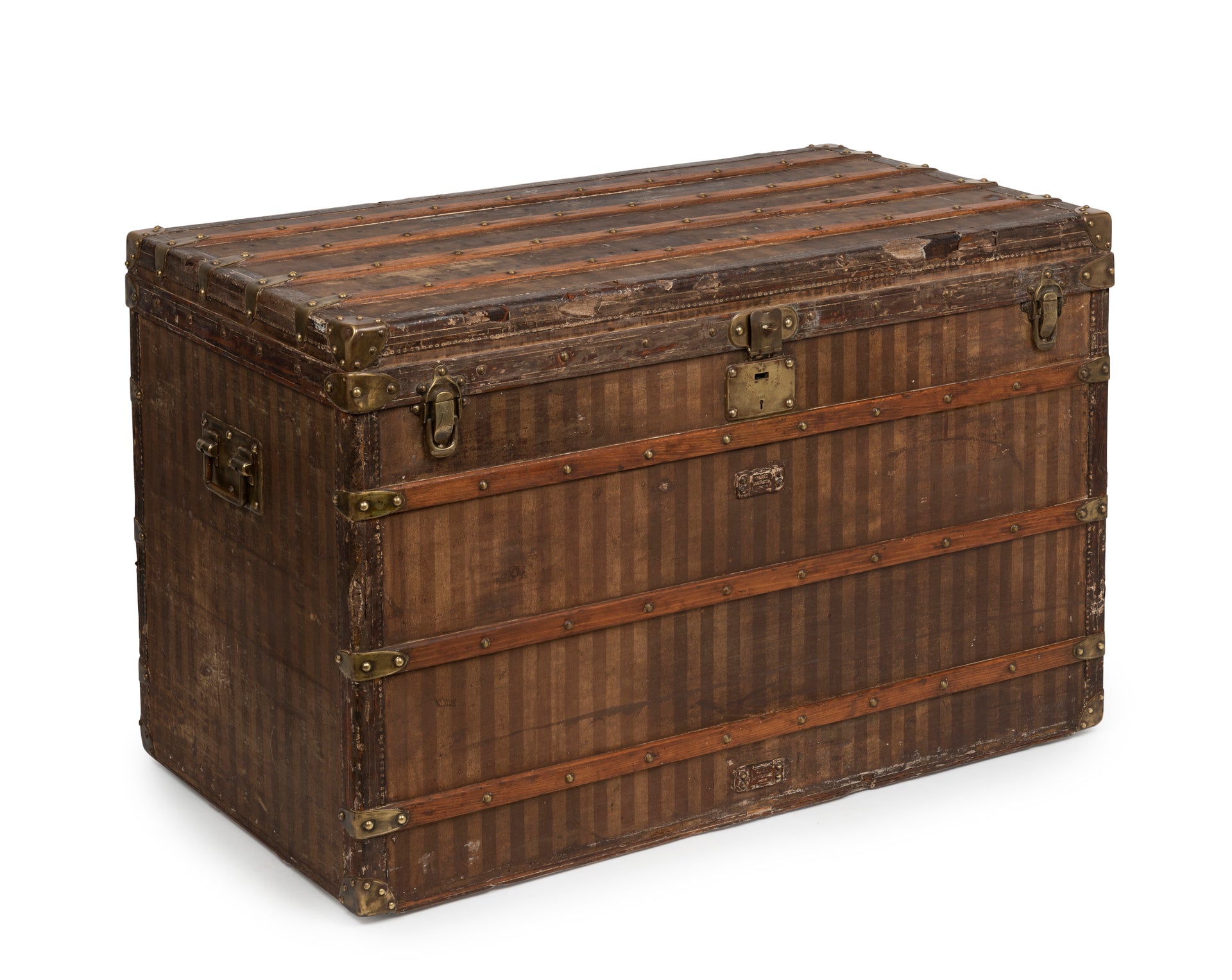 SOLD A large and rare steamer travel trunk, in striped canvas by Louis Vuitton, Paris. French Circa 1890