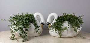 SOLD A pair of polychrome painted swan-form jardenieres, French Circa 1950