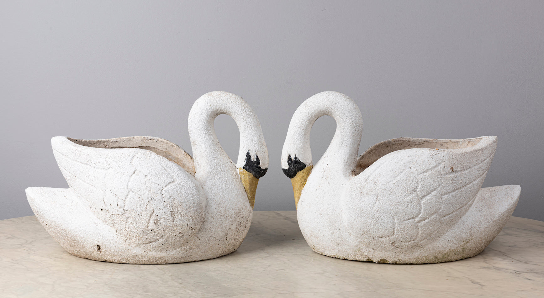 SOLD A pair of polychrome painted swan-form jardenieres, French Circa 1950