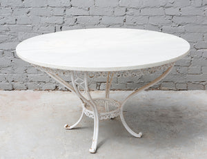 SOLD A good quality and pretty painted circular white metal garden table, French Circa 1940