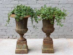 SOLD A pair of large cast-iron Classical urns on stands, French 19th Century