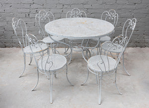 SOLD A pretty pale grey painted wrought iron garden or patio setting, French Circa 1950