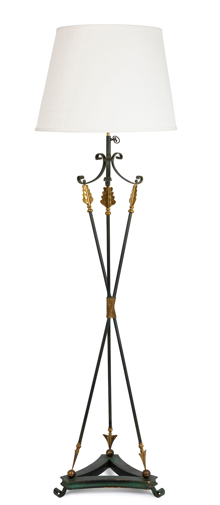 SOLD A stylish gilt metal and wrought iron arrow design floor lamp, French Circa 1950