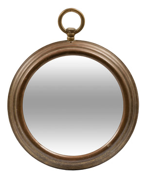 SOLD A French vintage brass wall mirror in the form of a fob watch