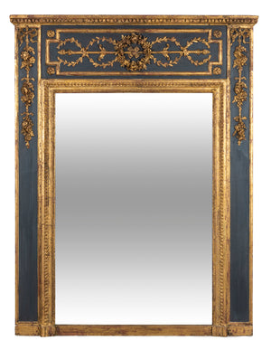 SOLD A finely carved grey painted and gilded overmantel mirror, French 19th Century