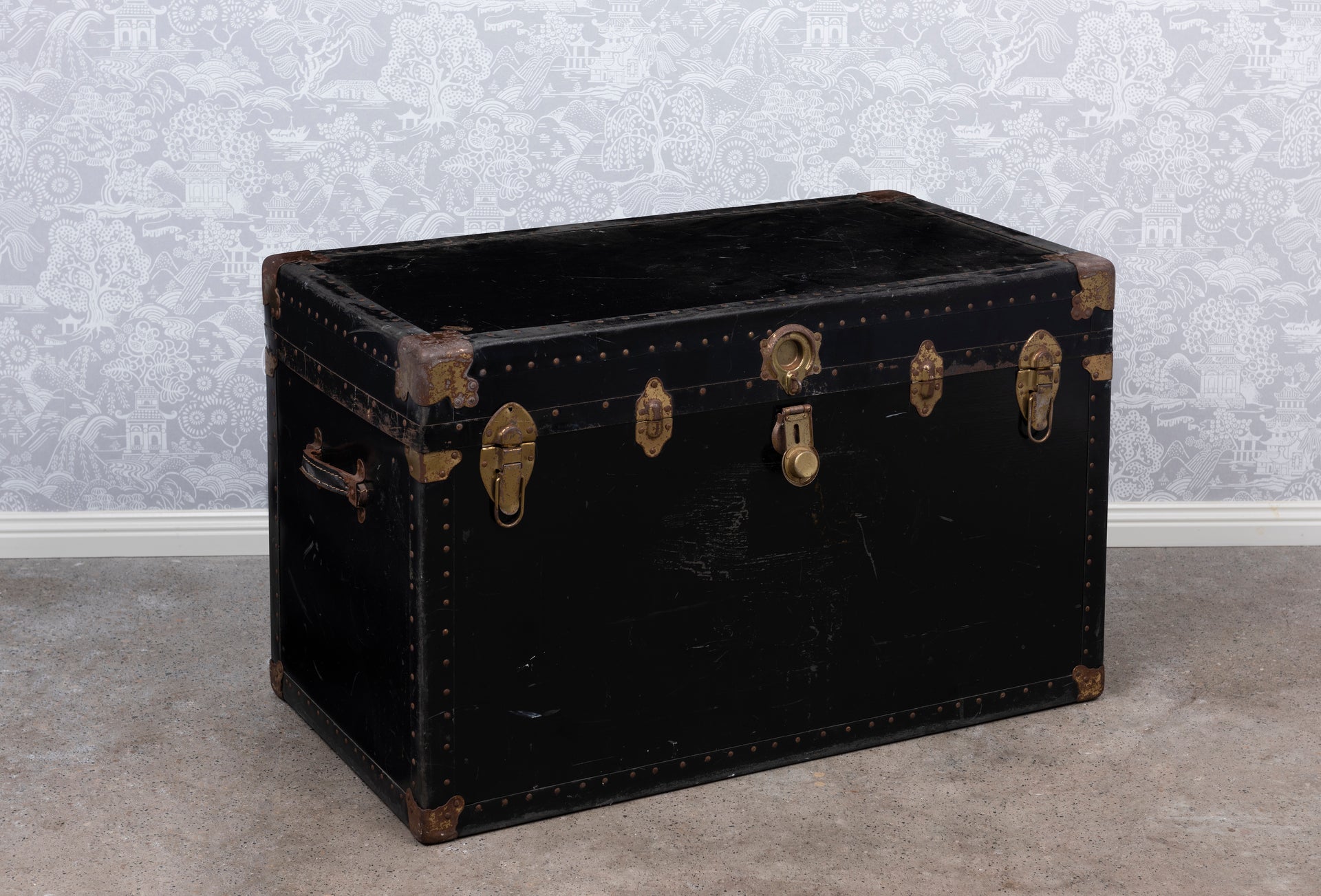 SOLD A vintage steamer trunk chest, stamped for Herald- Macy's of New York, American Circa 1930