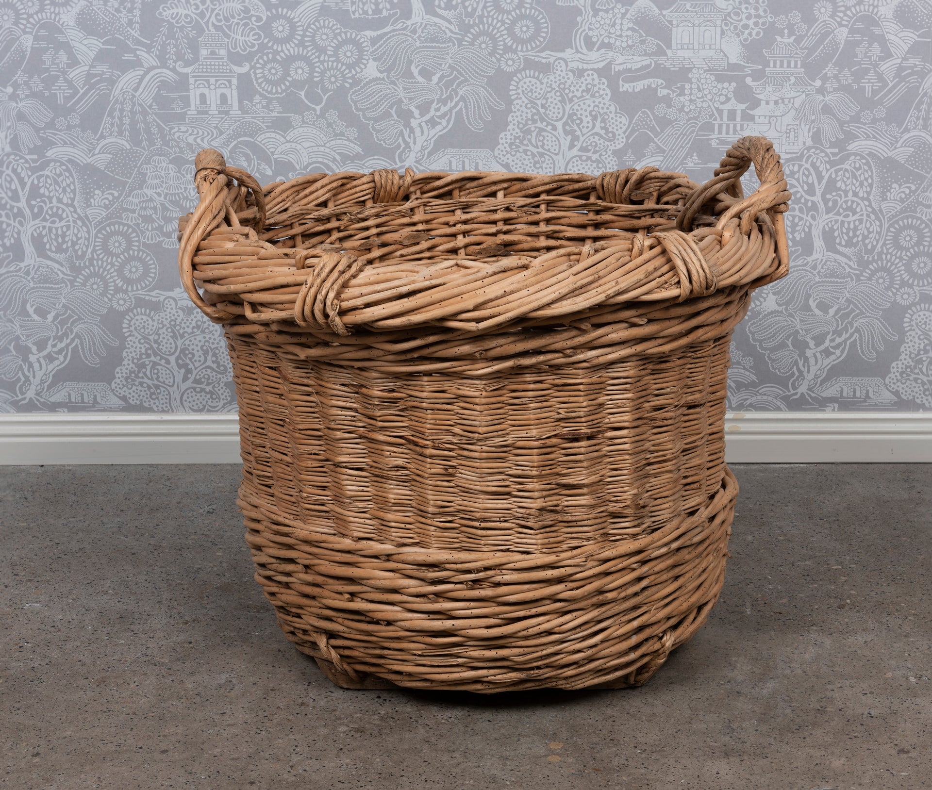 SOLD A wicker Champagne grape harvesting basket, French 19th Century