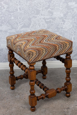 SOLD A fine French turned walnut and upholstered footstool,