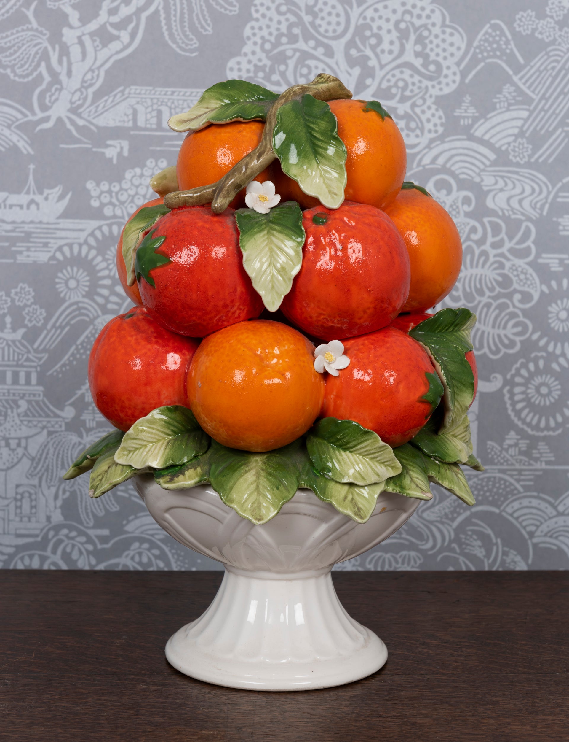SOLD A glazed ceramic orange basket centre piece, Italian Circa 1950