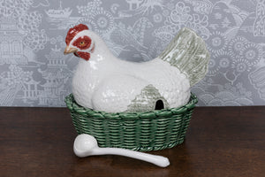 SOLD A large vintage Portuguese ceramic hen tureen, cover and spoon.