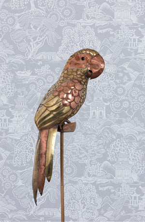 SOLD A decorative model in copper and brass of a parrot with glass eyes Italian, Circa 1920