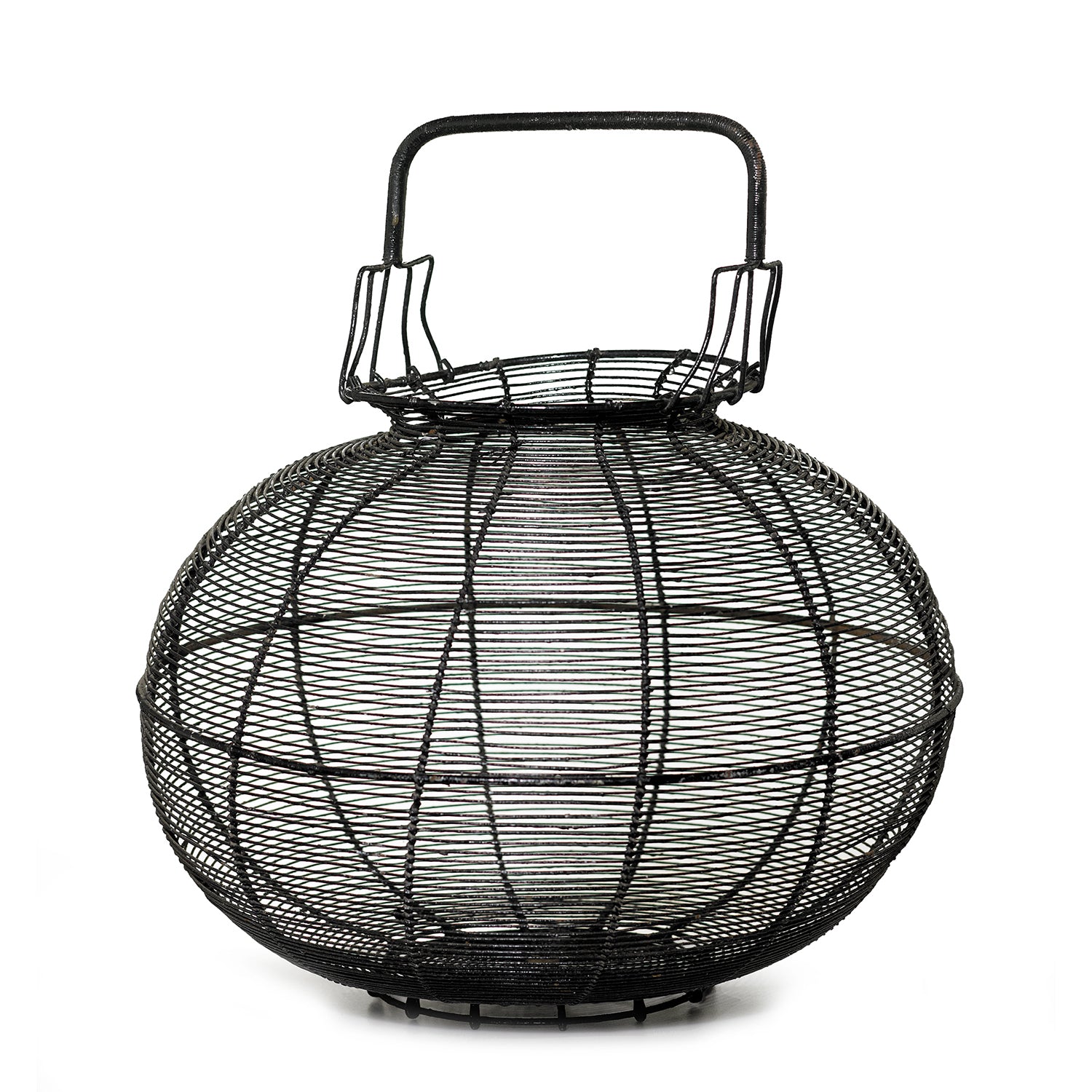 SOLD An impressive black painted metal provincial egg collecting basket, French Circa 1900