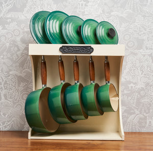 SOLD A set of five vintage Le Crueset graduated cast iron saucepans in Forest Green, French Circa 1970