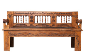 SOLD A fabulous Breton carved solid fruitwood bench, French 18th Century