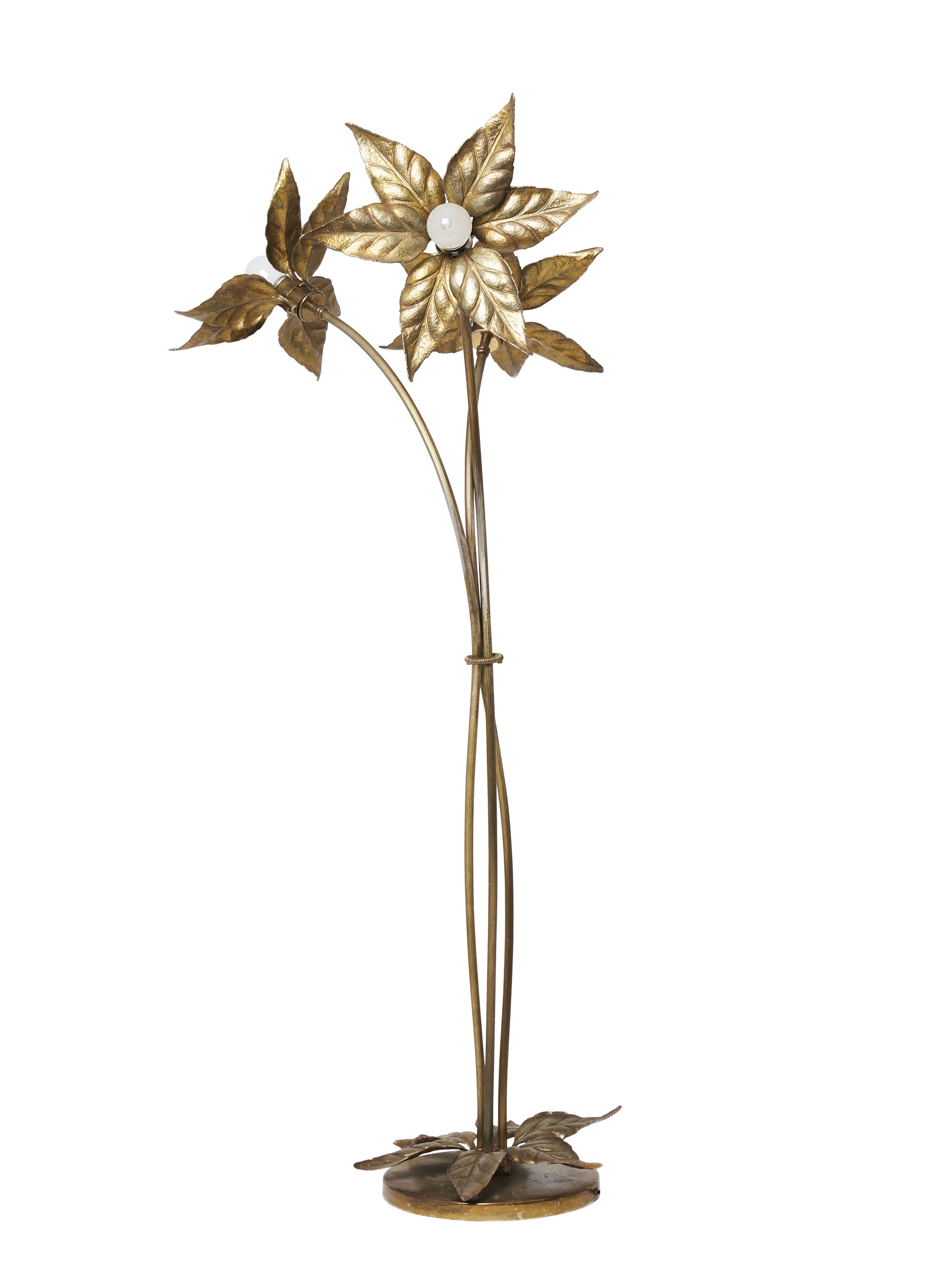 SOLD An unusual gilt metal three flower-head form floor lamp, Italian circa 1970