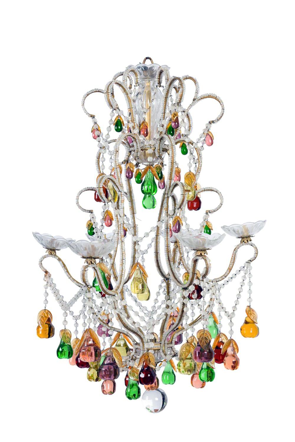 SOLD A beautiful multi -coloured pear drop chandelier, French Circa 1950