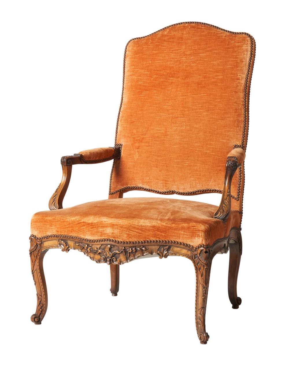 SOLD A Louis XV style carved walnut armchair, French 19th Century