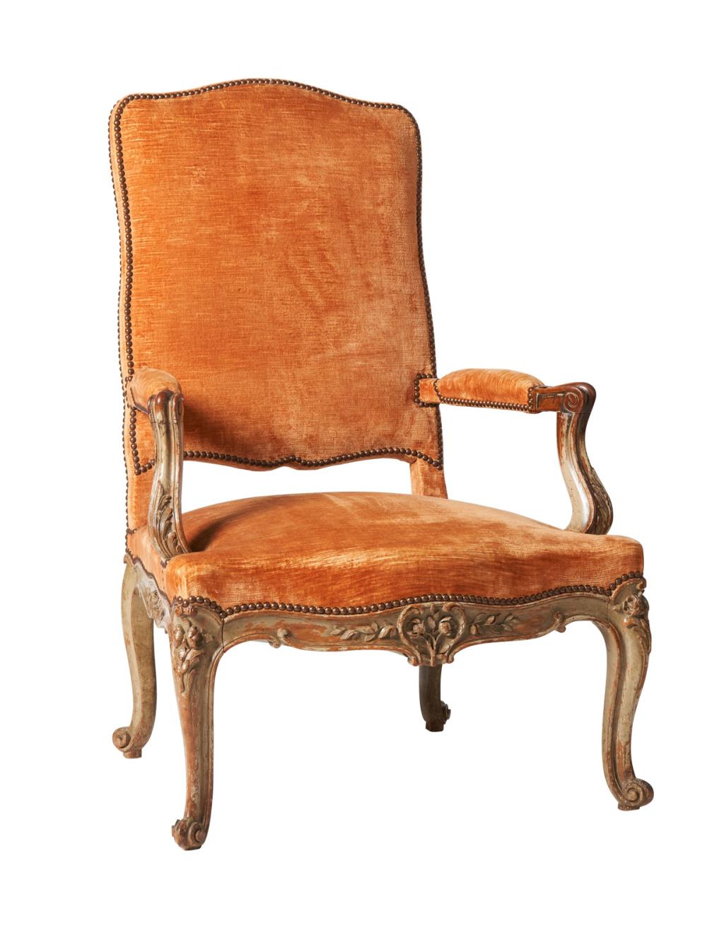 SOLD A Louis XV style carved walnut armchair, French 19th Century