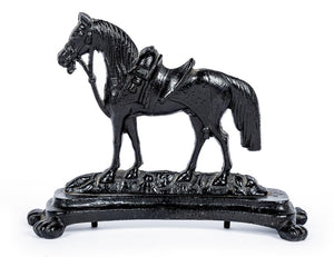 SOLD A black painted cast-iron doorstop in the form of a horse, English 19th century