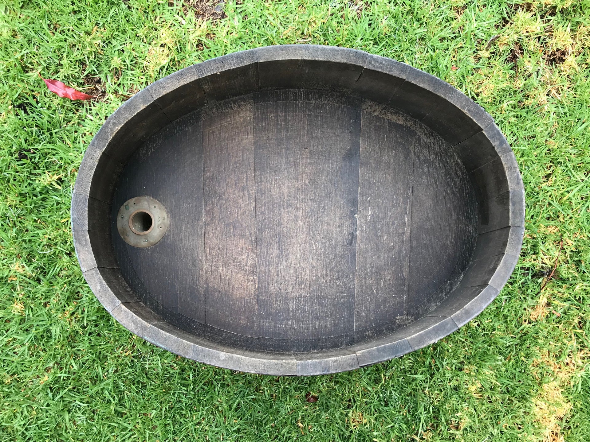 SOLD An oval coopered oak and metal banded harvesting vessel, French 19th Century