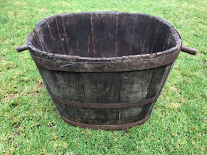 SOLD A coopered oak and metal banded grape hod, French 19th Century