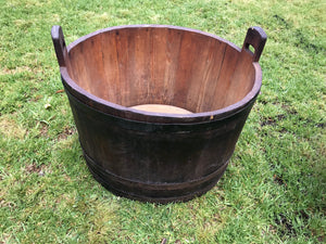SOLD A very large round coopered oak and metal banded grape hod with twin handles French, 19th Century