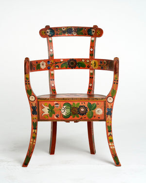 SOLD A unique folk art painted timber armchair, Brittany Region, French 19th Century