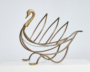 SOLD A fabulous brass swan form magazine rack, French Circa 1950