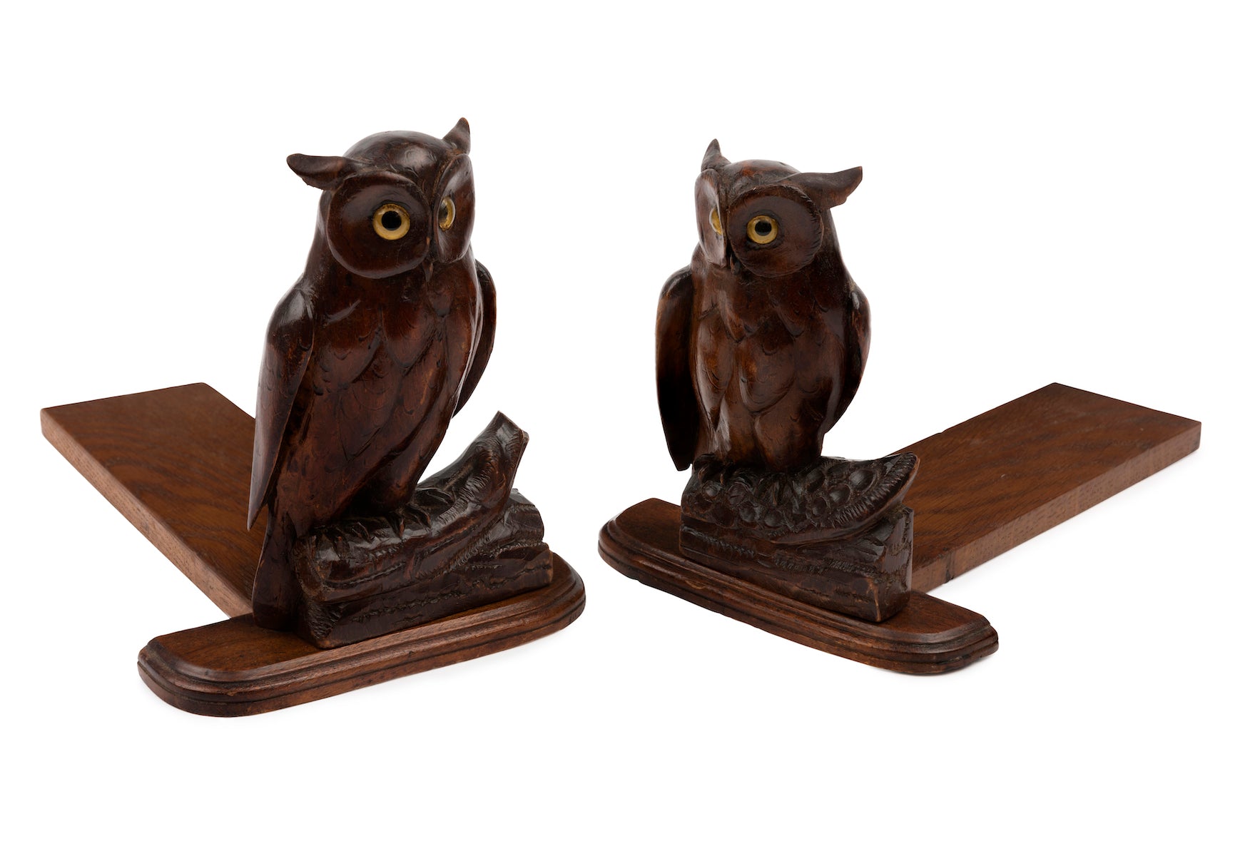 SOLD A pair of charming carved wooden owl bookends, French Circa 1900