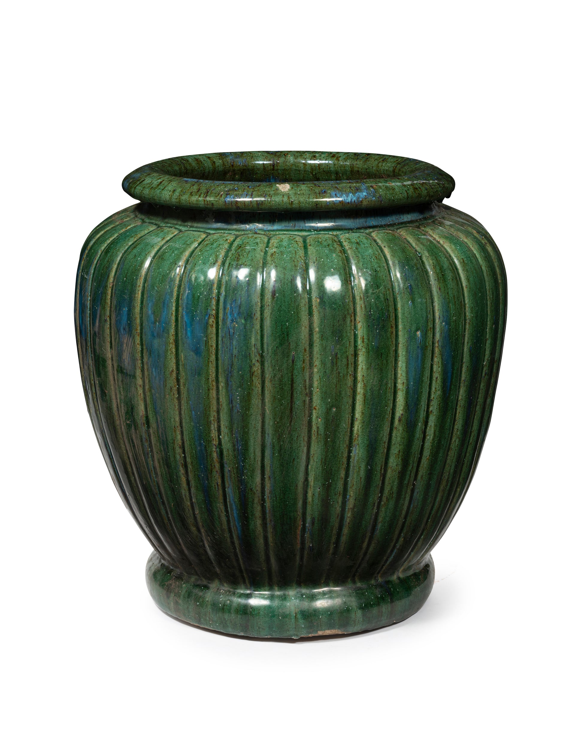 SOLD A large green glazed ribbed design urn, Japanese