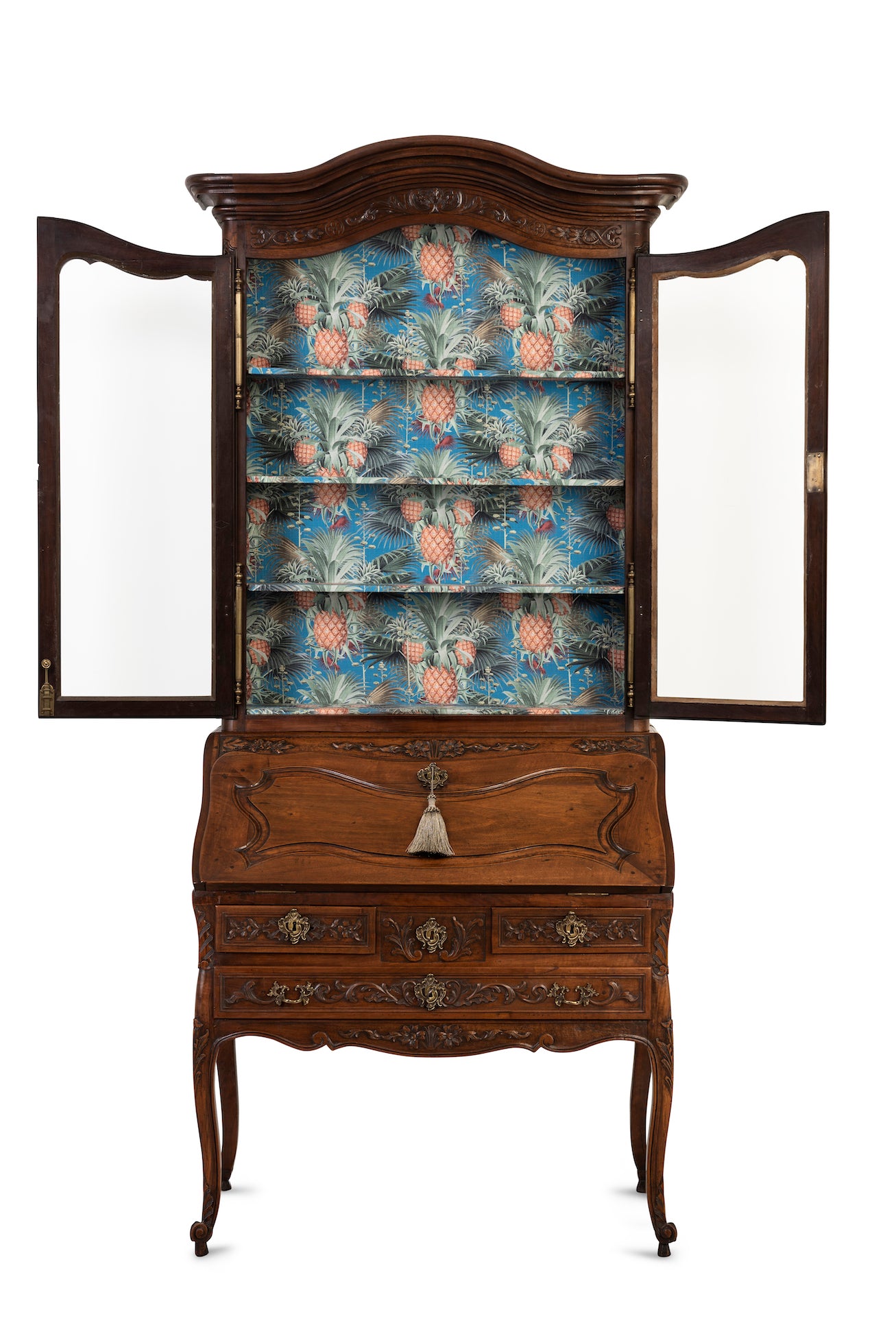 SOLD A beautiful and finely carved walnut Louis XV style bureau cabinet, French 19th Century