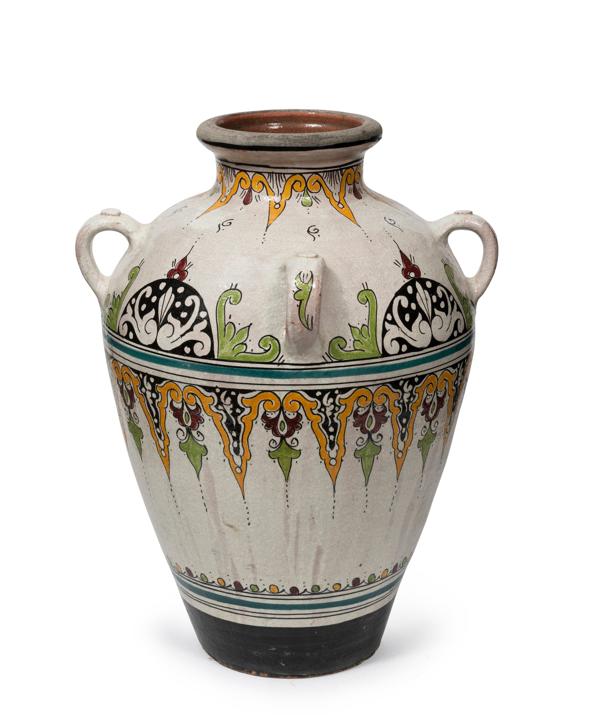 SOLD A Moroccan glazed and beautifully painted terracotta amphora