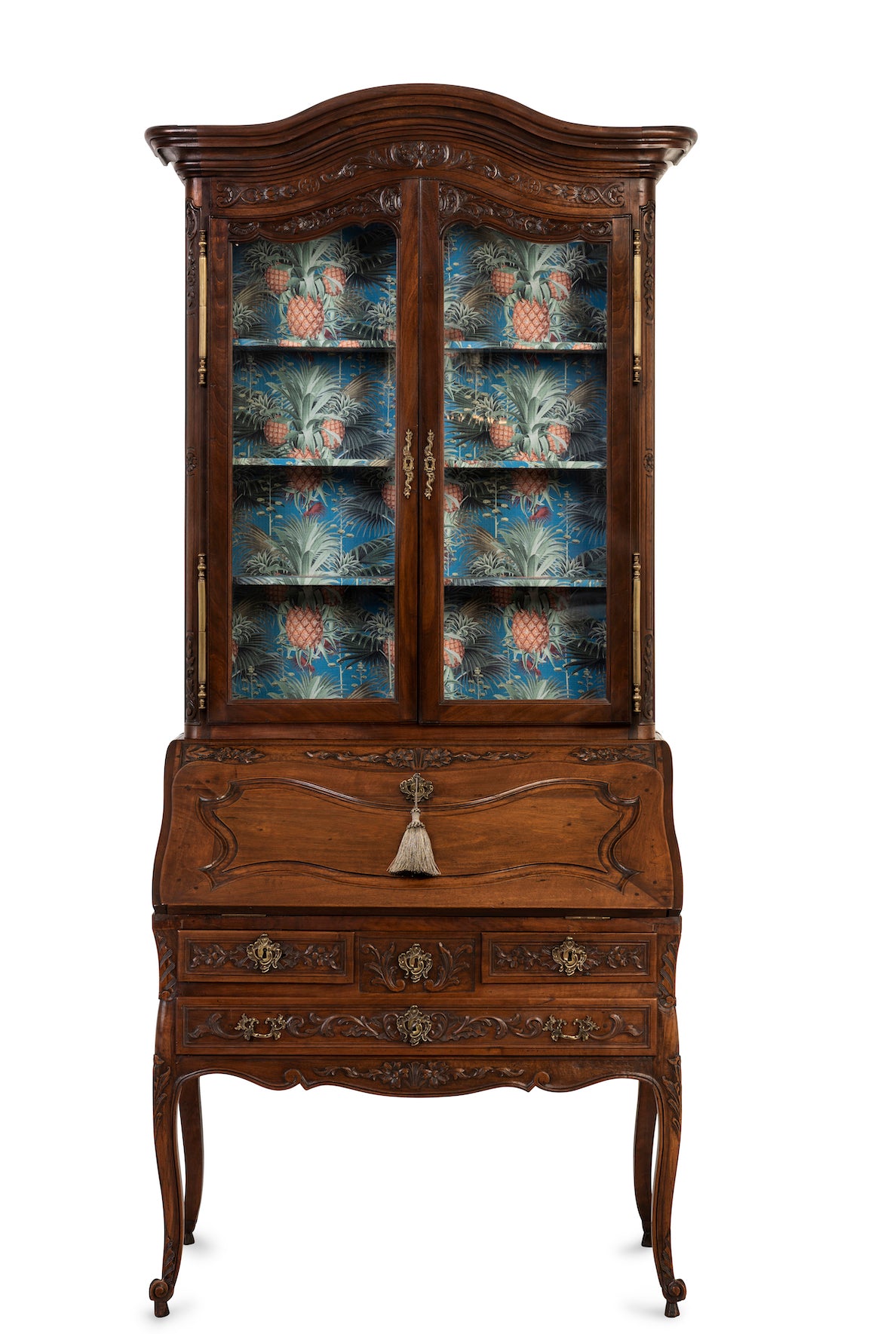 SOLD A beautiful and finely carved walnut Louis XV style bureau cabinet, French 19th Century
