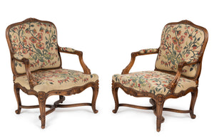 SOLD A beautiful pair of Louis XVI style fauteuils with original needlework upholstery, French 19th Century