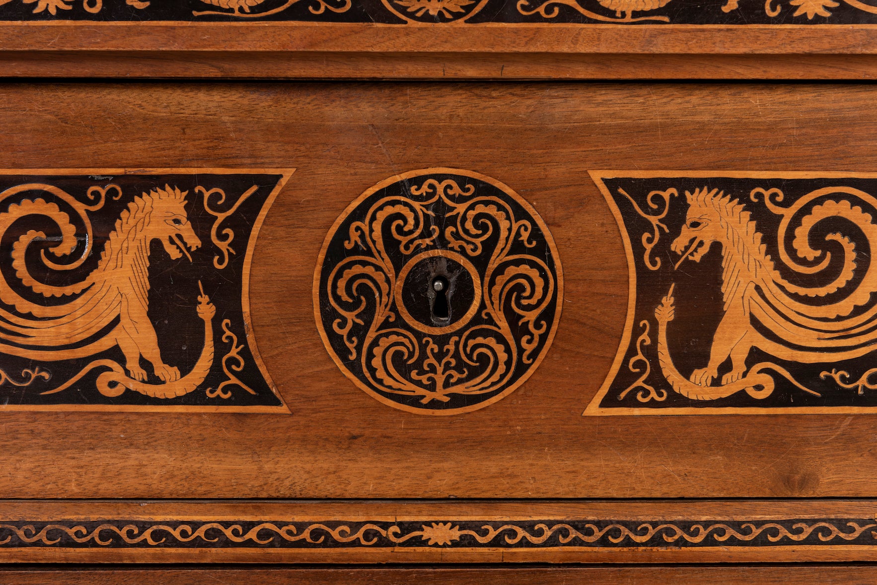 SOLD A very fine marquetry walnut straight-front commode, Italian Circa 1845