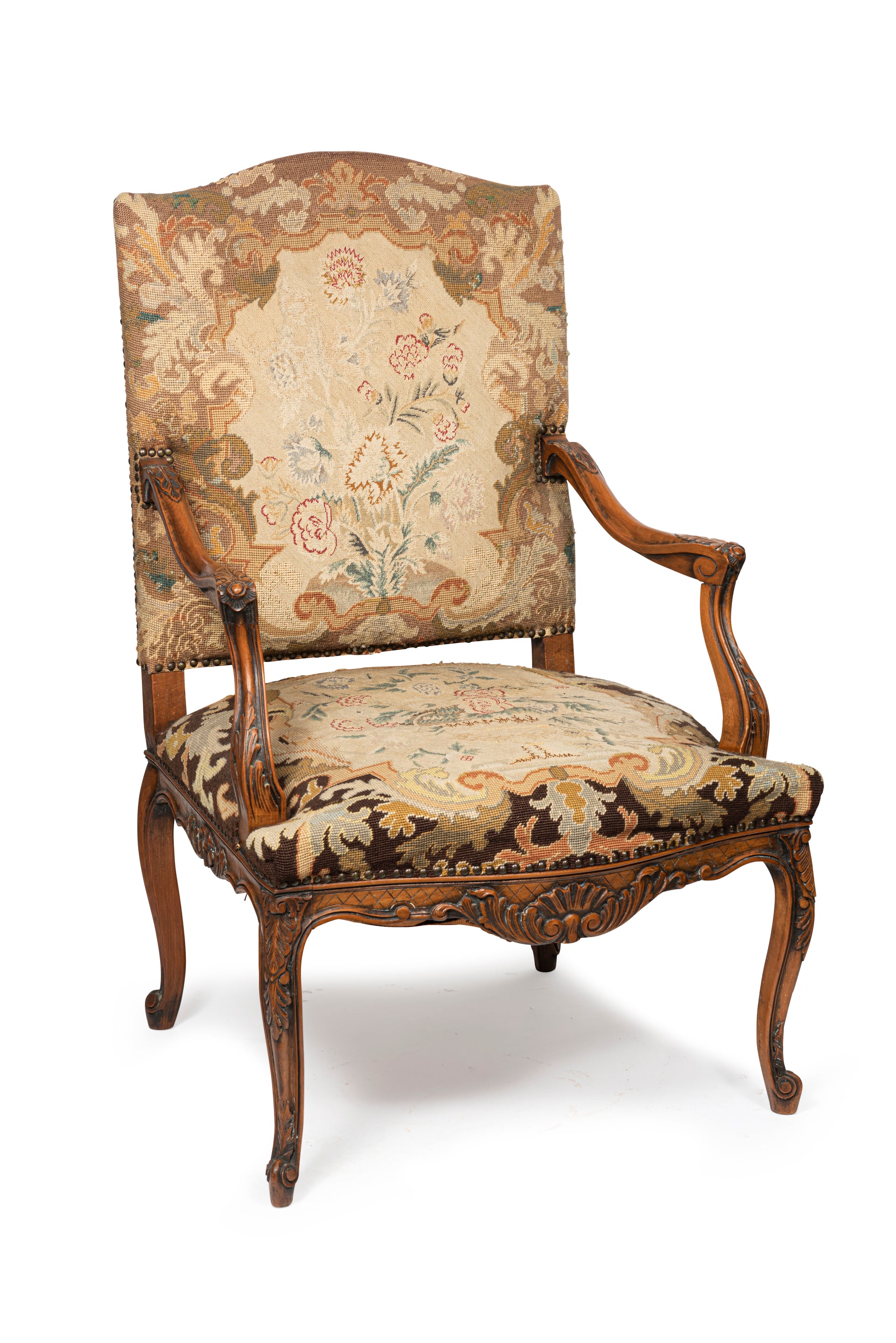 SOLD A Louis XV style carved walnut fauteuil, French 19th Century