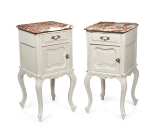 SOLD A pair of Paris Grey painted carved oak bedside cabinets, French 19th Century