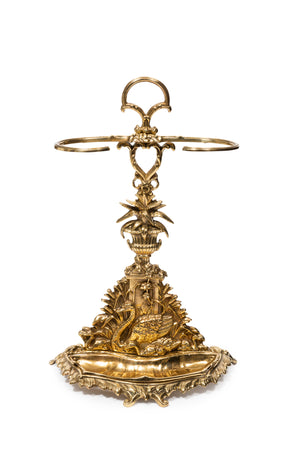 SOLD A highly polished brass umbrella stand in the form of a swan, cygnet and flowers French Circa 1900