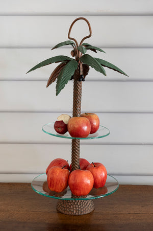 SOLD An unusual French vintage painted metal and glass serving stand