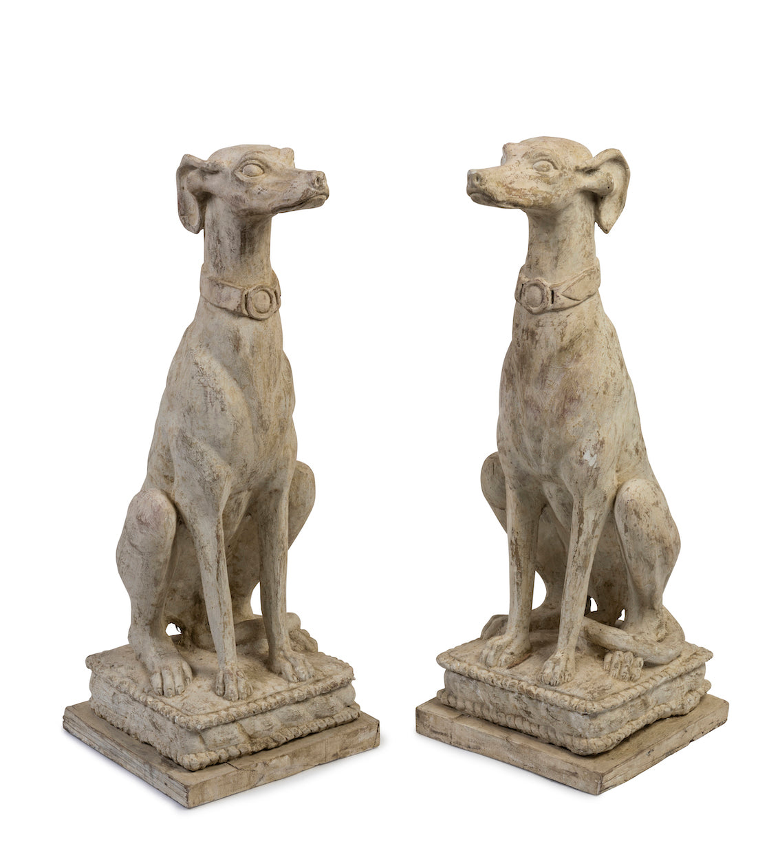 SOLD An imposing pair of large white-painted terracotta greyhounds, Italian early 20th Century