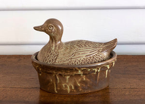 SOLD A vintage French glazed duck form tureen and cover