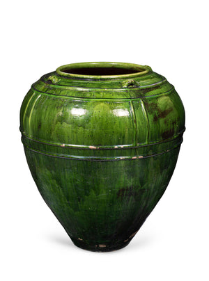 SOLD An exceptional vintage terracotta and bottle green glazed giant ovoid jar form urn, Italian