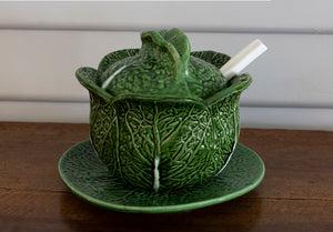 SOLD A green glazed cabbage form tureen with serving spoon, French Circa 1950
