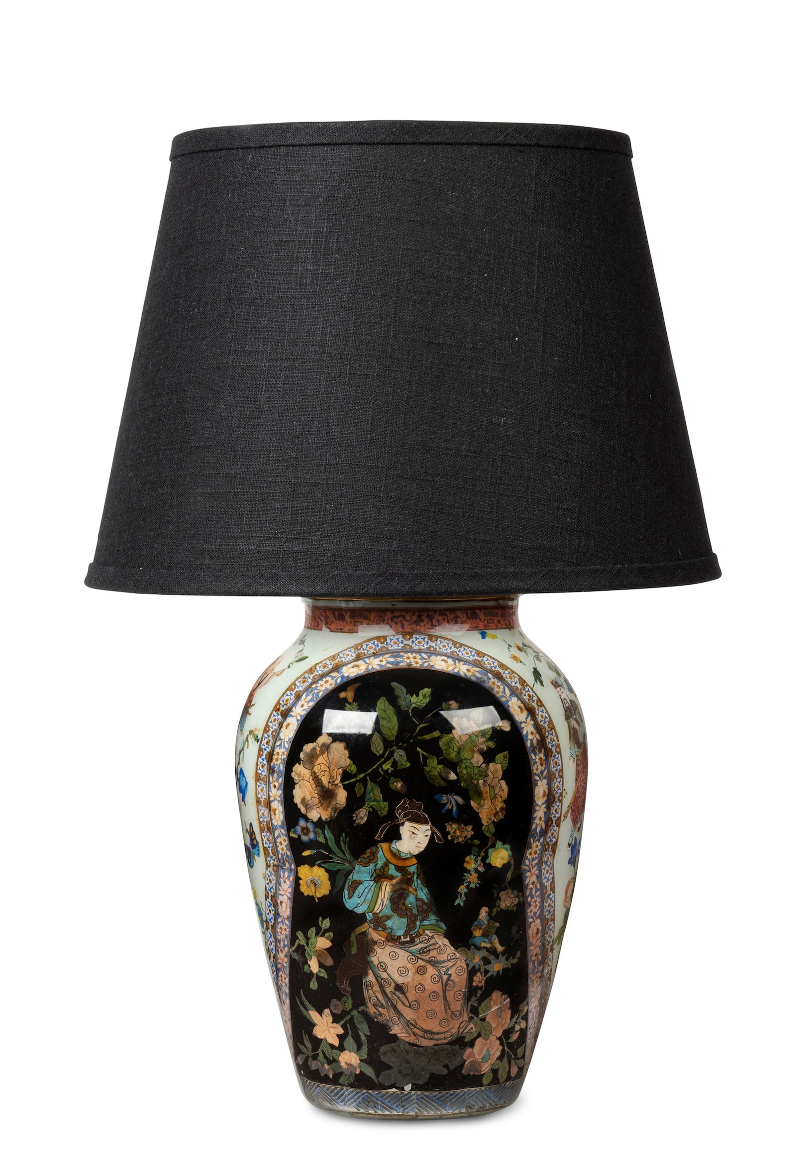 SOLD A highly decorative, Chinoiserie decalomania vase lamp, French 19th Century