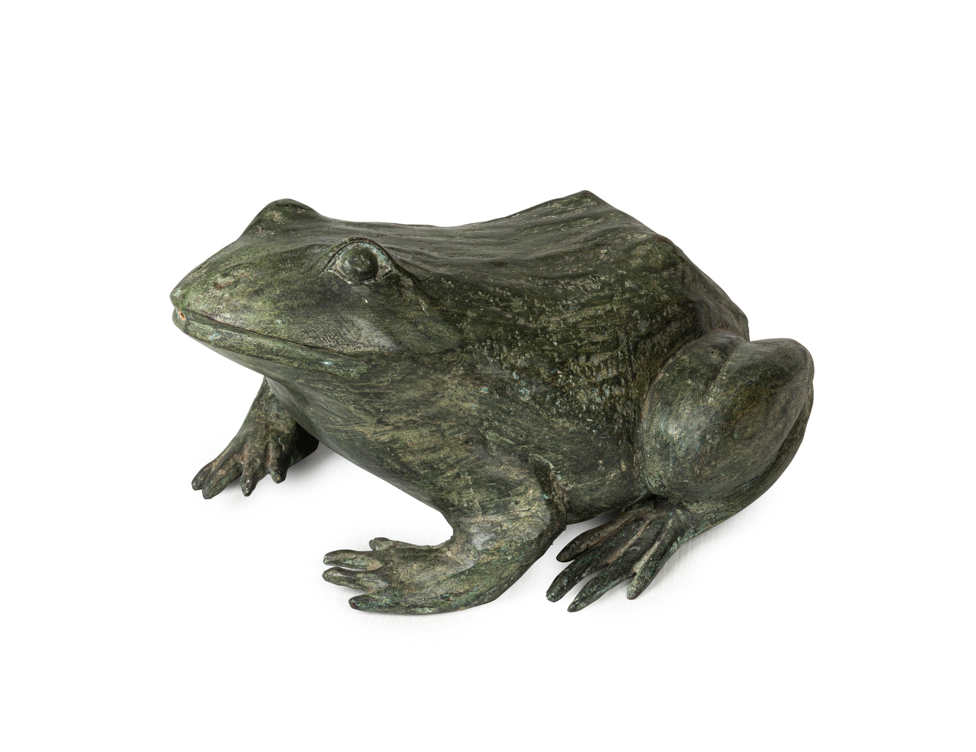 SOLD A charming verdigris bronze garden frog fountain head