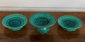 SOLD A set of three forest green glazed food stands, French Circa 1900