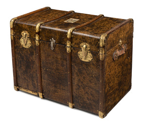 SOLD A stylish tortoiseshell leather, timber and brass bound travelling trunk, French Circa 1890 