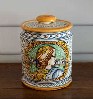 SOLD A beautifully painted French Provincial Majolica bread croc, Circa 1900