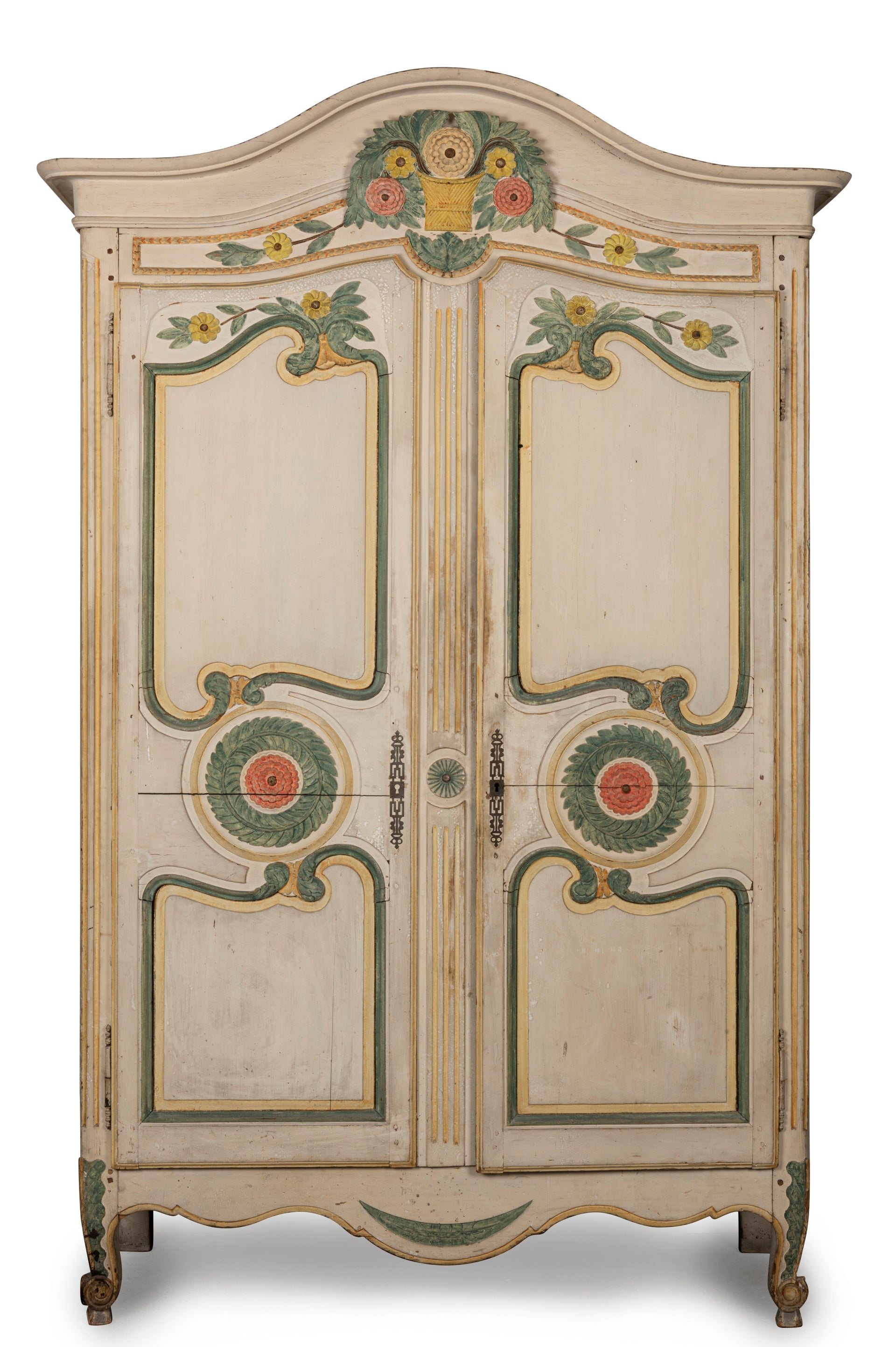 SOLD A very pretty carved and polychrome painted two door Armoire, French 19th Century