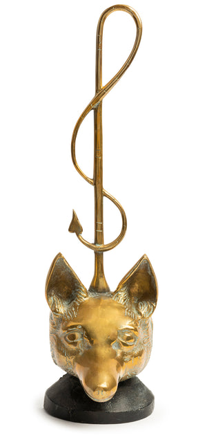 SOLD A solid brass doorstop in the form of a fox and riding crop, French Circa 1950